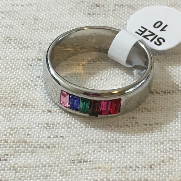 Fashion Rainbow Wedding or Pride Ring - Picture 3 of 5